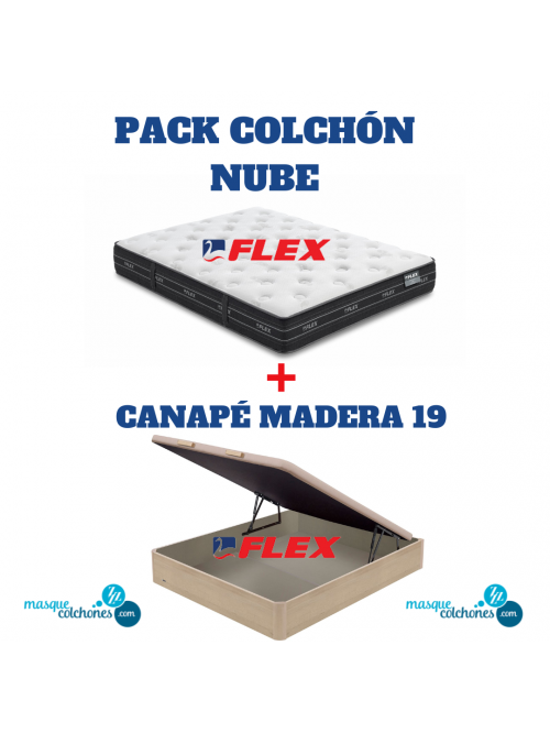 Pack  Flex Colchón Nube visco + Canapé madera 19